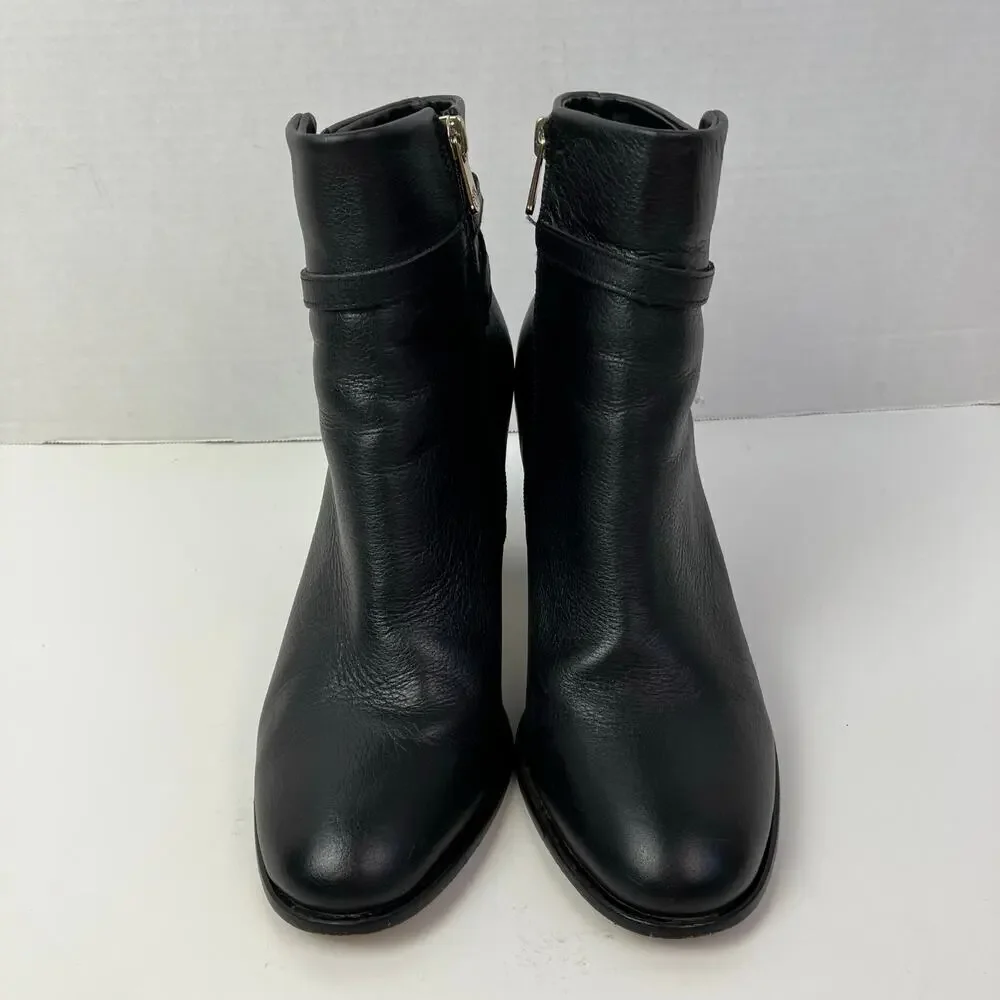 Draper James Tegan Black Leather Barrel Heeled Booties Ankle Boots Dressy Sz 8